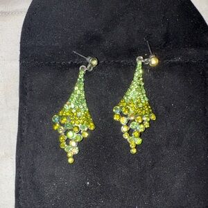 Elegant Green and Yellow Crystal Drop Earrings